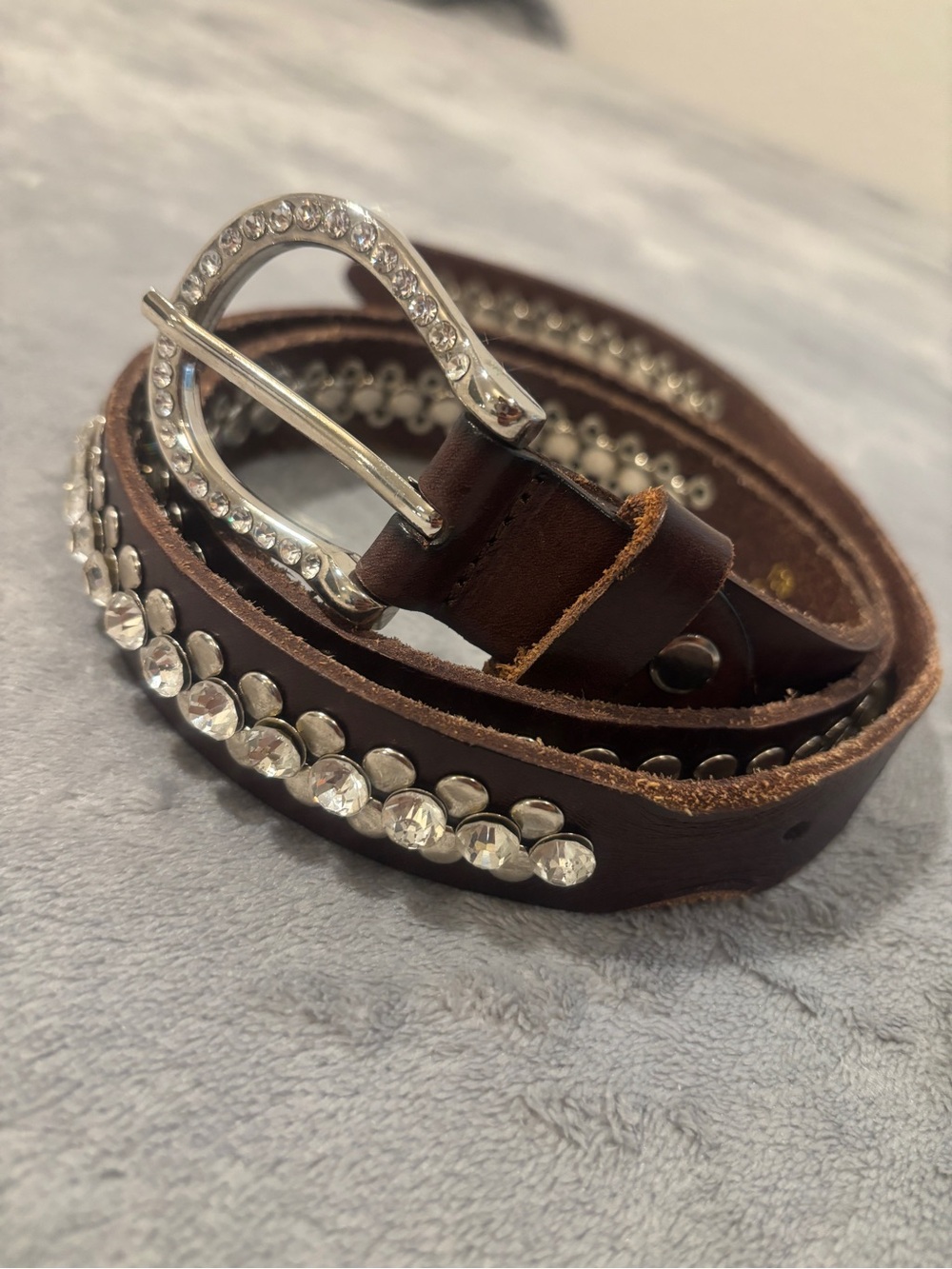 Rhinestone Embellished Brown Leather Belt Indie Sleaze Cowgirl vaquera